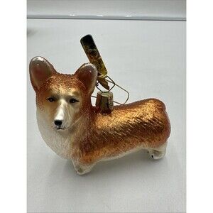 Kathe Wohlfahrt Glass Figural Dog Corgi Ornament Mouth Blow Hand Decorated